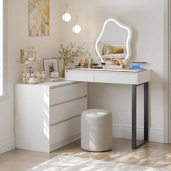 Corner Makeup Vanity Desk with Mirror and Lights